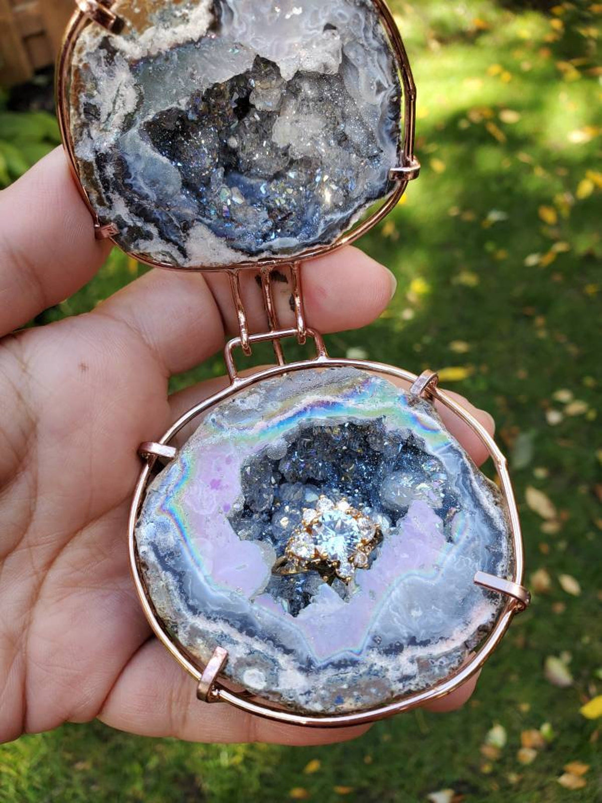 Northern Lights Geode ring Box, offers Perfect for Ring Display Holder